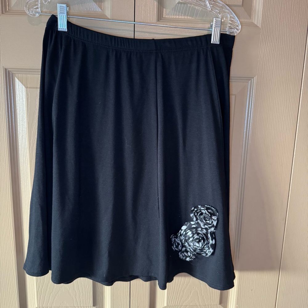 Maurices Black Skater Skirt with Floral Detail